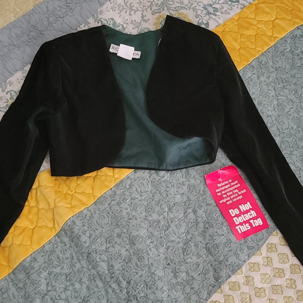Roberta size small green velour bolero